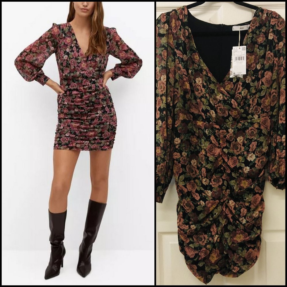 MANGO Women's Draped Floral Dress